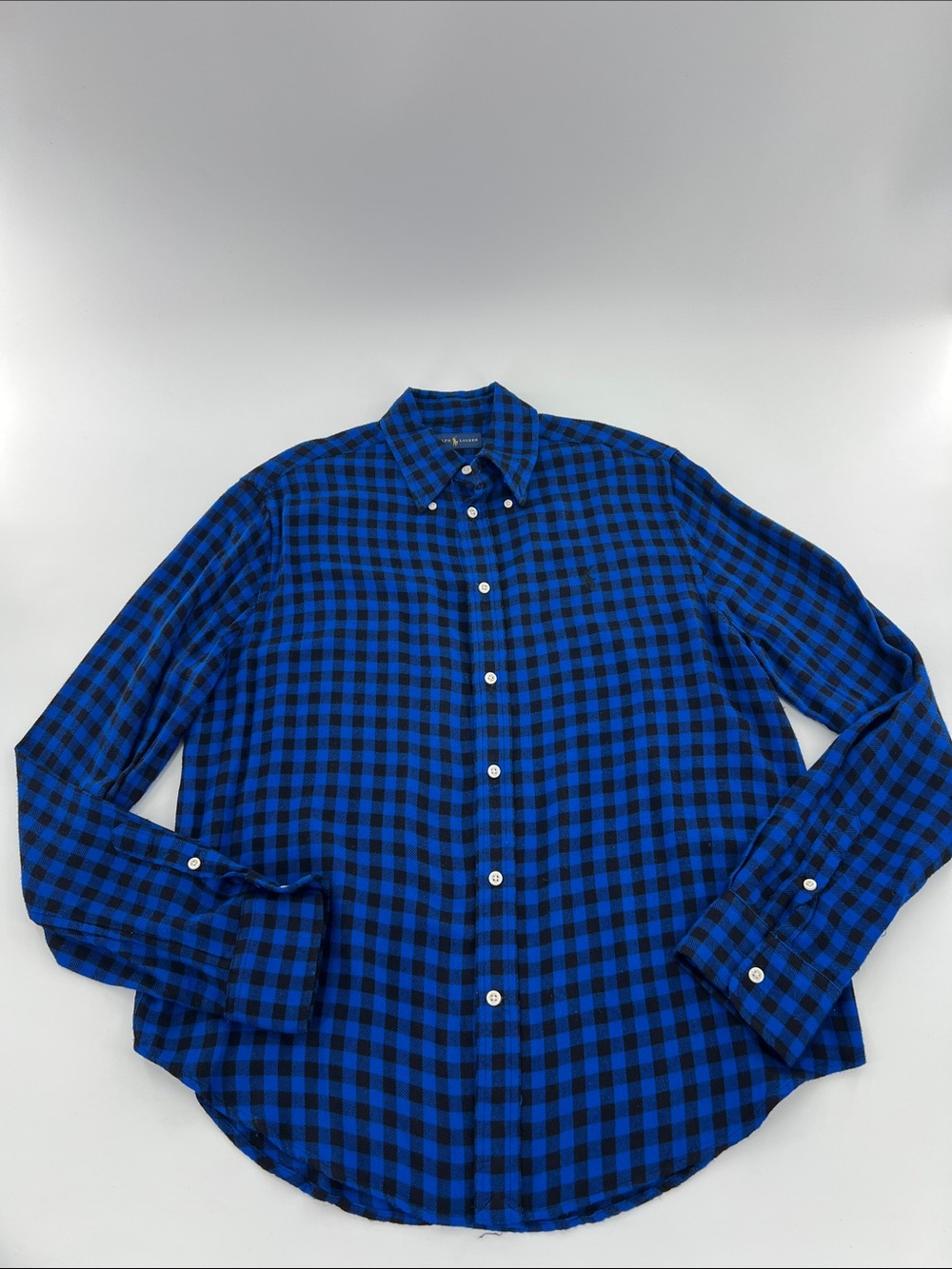 Ralph Lauren Men's Buffalo Plaid Blue Black Check Button-Down Shirt Staple